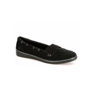 Black suede loafers by Grasshoppers